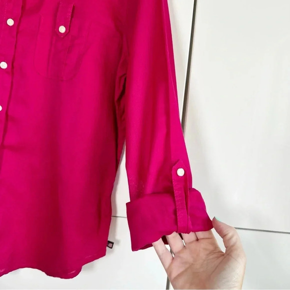Ralph Lauren Polo Jeans Co Button Front Shirt Front Pockets Size Medium Hot Pink - Picture 6 of 9